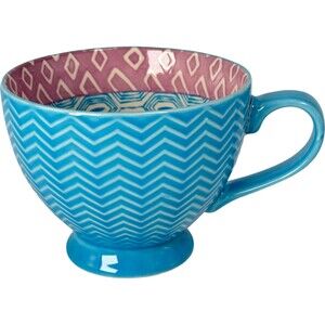 Footed Coffee Mug Tea Medium Blue Embossed Signature Housewares READ